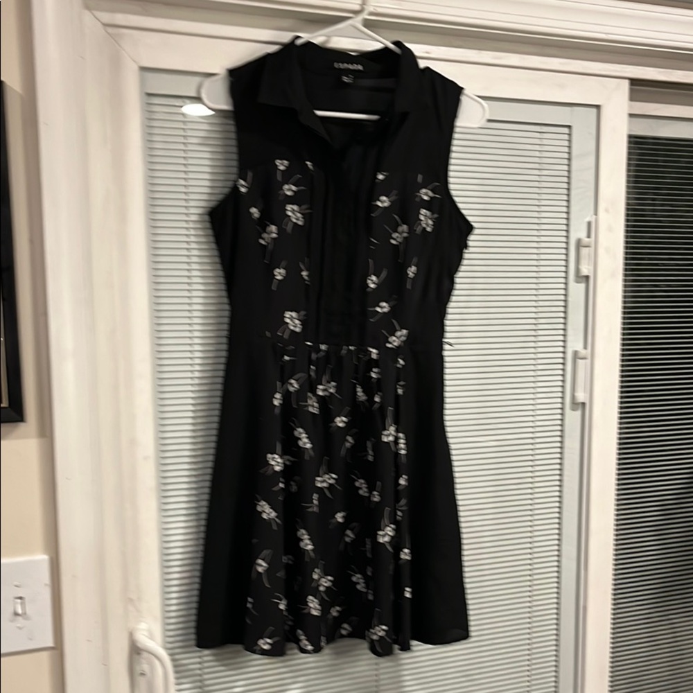 Black Fit and Flare Mini Dress with Polo Collar